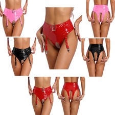 UK Women's Wet Look Latex Underwear Midnight Lingerie Briefs Clips Clubwear