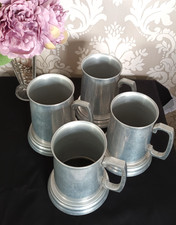 BEER TANKARDS x 4 Old Metal