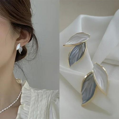 Korean leaf stud earrings - korean,