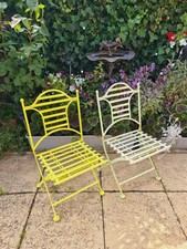 Retro Kids Garden Chairs "TEA-FOR-TWO" French Metal Folding Outdoor Patio X 2
