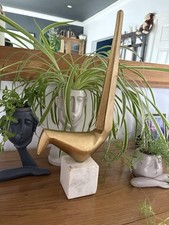 Stylised Bird Sculpture in Gold Finished Aluminium on Marble Base