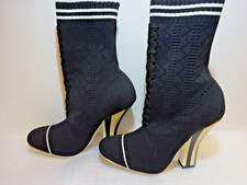 Fendi Rockoko Sock Boots Women’s Size 6.5 Au. EU 37.5 Black Knit Block Heels