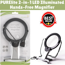 PURElite 2-in-1 LED Illuminated Hand-Free Neck Magnifier Crafts Nails Needlework