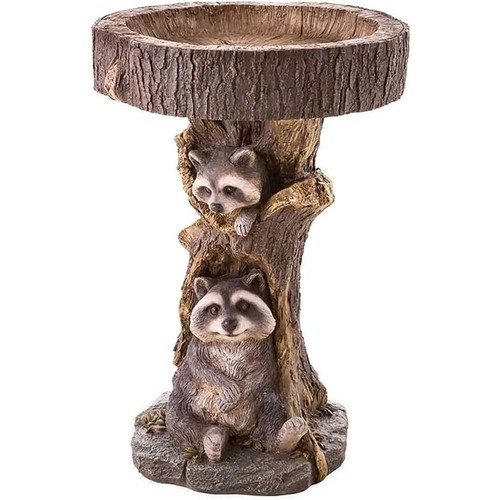 Resin raccoon bird bath - bird,