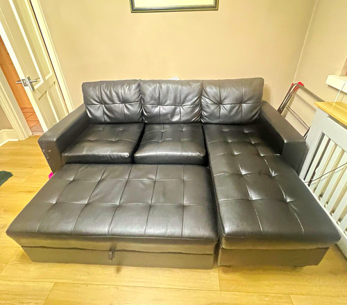 Black faux leather corner sofa - faux,
