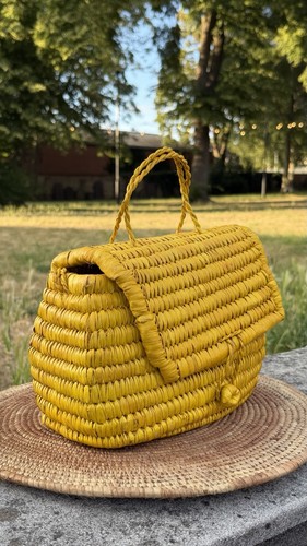 Yellow handmade african raffia - yellow,