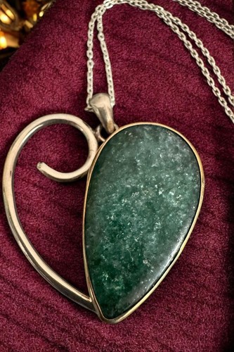 Green agate heart pendant - heart,