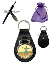 Keep Fit Disco Dance (E) Genuine Black Leather Domed Keyring In Gift Bag