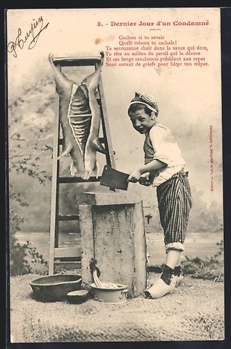 Butcher butchering pig - a,