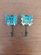 VINTAGE HANDPAINTED BUTTERFLY COAT HOOKS, CERAMIC AND METAL