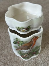 Royal Worcester Palissy C 1920-1930 Christmas Robin Holly Ceramic Jar Vase