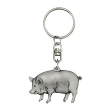 English Made Pewter Pig Keyring Presented in a Pouch