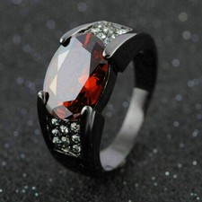 2.75 CT Oval Cut Red Garnet Diamond Men's Stylish Ring Black Finish Size N-T