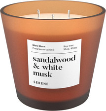 Large Scented Candle, Sandalwood & White Musk, 30Oz 3 Wick Huge Candle, Huge Slo