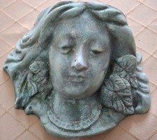Art nouveau female face decorative terracota wall plaque ,planter   vintage used