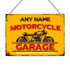 MOTORCYCLE GARAGE PERSONALISED Retro Metal Sign Wall Plaque Name Garage Man Cave