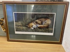 Vintage Mads Stage Wildlife Watercolour Picture Fox Framed 32cm x 27cm VGC