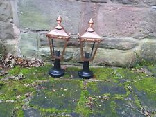 Pair of copper Victorian style pillar /lights/lanterns/lamps outside post pier