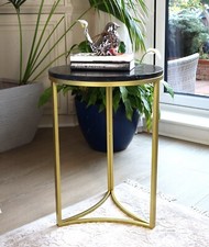 Gabriella Marble Top End Table,Black-ST109MB,Display Item,No Returnable