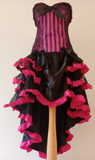 DRESS BURLESQUE CANCAN DANCE BLACK PINK SEXY COSTUME LADY LACE LAYERS RUFFLES