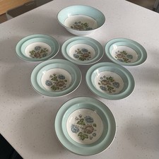 Johnson Bros  ‘Snowhite’ 6 3/8” Rimmed Bowls. Set of 6 + Serving Bowl 8 1/4” Vtg