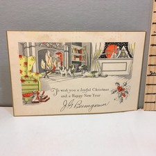 Vtg Christmas Card 20's Fox