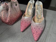 Ombré Pink Shoe And Bag Set With Rhinestone