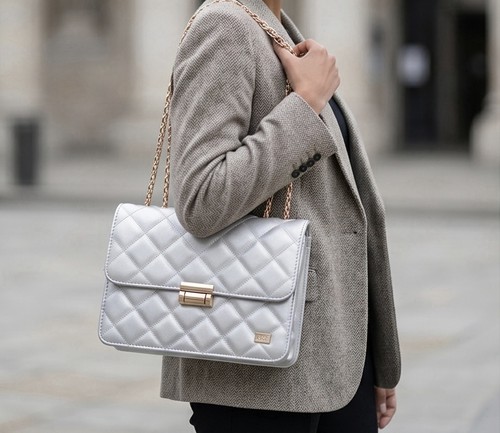 Silver quilted shoulder bag - silver,