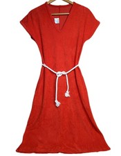 70 Vintage Red Towelling Dress 10 Casual Day Beach Cover Up Retro