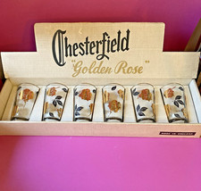 CHESTERFIELD Golden Rose 6 Vintage Retro 1950's Glass Tumblers Original Box Bar