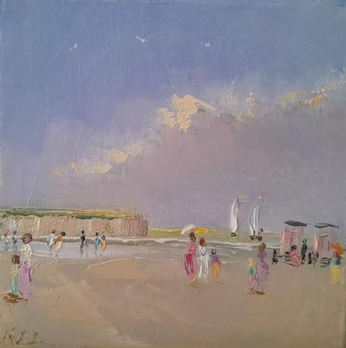 The edwardian beach oil - oil, canvas