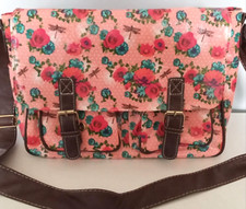 Pink Dot & Red Floral Dragonfly Oil Cloth Shoulder Bag Satchel Classic Bag 