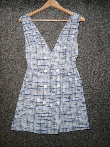 Zara blue white tweed plaid - white,
