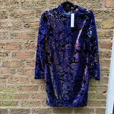 Red Herring Long Sleeve Sequin Dress Blue/gold Size 12 New