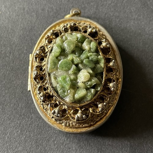 Vintage oval green stone chip - vintage,