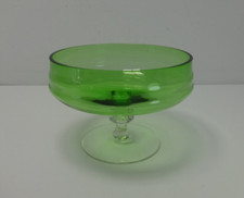 Mid Century Modern Pedestal Bowl Green Handblown Glass Fruit Centrepiece 20cm