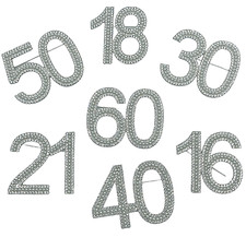 Womens Birthday Badge Brooch Pin 16 18 21 30 40 50 60 Girls Diamante Pearl Bling