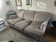 Grey velvet three seater sofa workshop