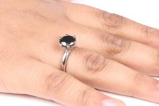 1.25Cts Natural Black Round Brilliant Black Diamond Ring Prong Set Black Diamond