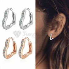 Hypoallergenic Rose Gold Silver CZ Inlaid Heart Shaped Hoop Ring Women Earrings
