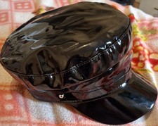 Lady PU Leather Military Hat Newsboy Cap Shiny Mariner Breton Fiddler Sailor