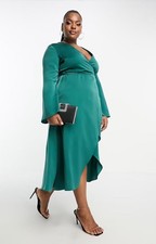 ASOS Curve Womens Asos Design Curve Bias Cut Satin Wrap Dress With Tie Waist In