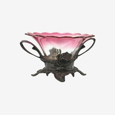 W.M.F Cranberry Colour Glass Dish on Metal Stand