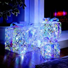 LED Christmas Parcels Silhouette Lighted Ice White Festive Decoration Set Of 3