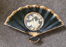 Japanese Art Of Chokin Decorative Plate In The Shape Of A Fan
