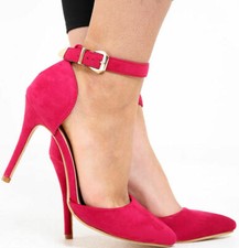 New Womens Mens Ankle Strap Buckle Stiletto Heel Court Shoes Plus Sizes UK3-UK12