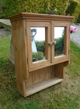 2' Country Pine Mirror 2 Door Bathroom Kitchen Wall Cupboard Cabinet Shelf Unit