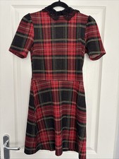 Ladies River Island Tartan Dress Lace Collar Size 8 Stretch Comfy
