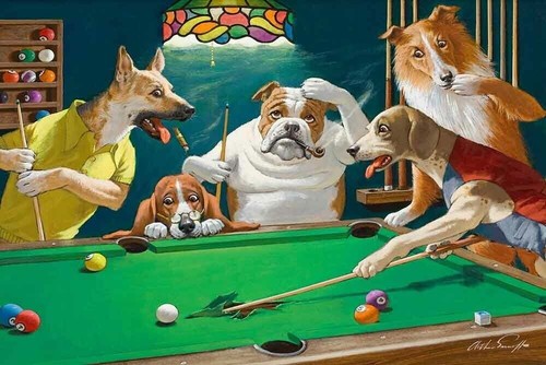 Dogs playing snooker 20x30 - dogs,