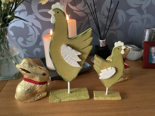 Wooden hens standing easter - hens,